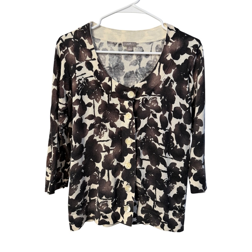 J. Jill Cardigan Womens S Petite Brown Silk Cashmere Floral